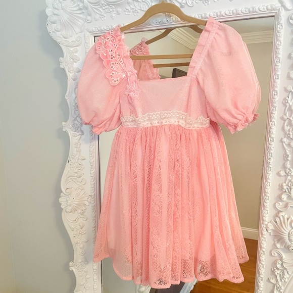 SALE New York Couture Vintage Pink Lace Cottagecore Puff Sleeve Dress - Picture 5 of 6